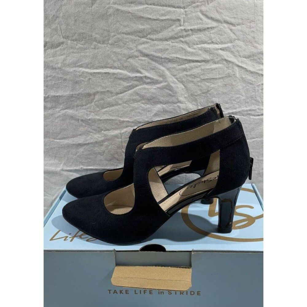 LifeStride Giovanna 2 Black Cutout Ankle Strap Pumps Heels Women's Size 7.5M